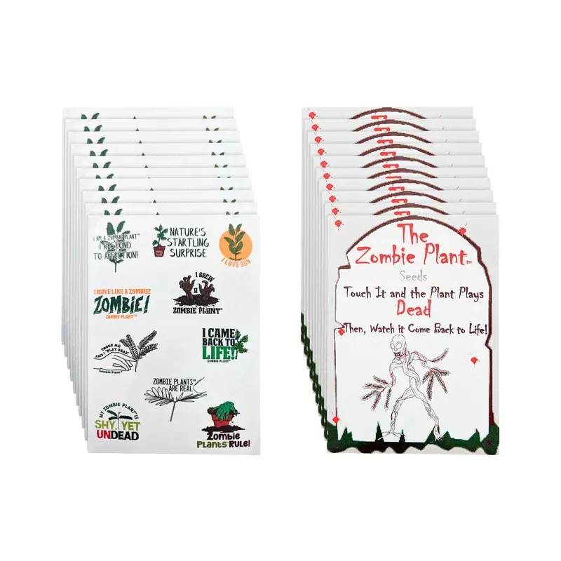 zombie-plant-seeds-zombie-plant-sticker-party-pack-includes-10-packets-zombie-pl Zombie Plant Seeds and Zombie Plant Sticker party pack. Includes 10 packets of Zombie Plant seeds. Grow a real house plant that “Plays DEAD” when Touched – Plus 10 Free sheets of Zombie Plant Stickers